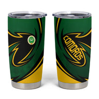 Comoros Tumbler Cup with Green Black Yellow Swirl Design and National Emblem Pattern