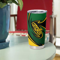 Comoros Tumbler Cup with Green Black Yellow Swirl Design and National Emblem Pattern