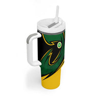 Comoros Tumbler With Handle with Green Black Yellow Swirl Design and National Emblem Pattern
