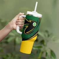 Comoros Tumbler With Handle with Green Black Yellow Swirl Design and National Emblem Pattern