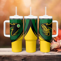 Comoros Tumbler With Handle with Green Black Yellow Swirl Design and National Emblem Pattern