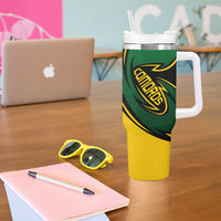 Comoros Tumbler With Handle with Green Black Yellow Swirl Design and National Emblem Pattern