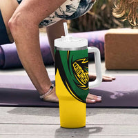Comoros Tumbler With Handle with Green Black Yellow Swirl Design and National Emblem Pattern