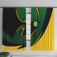 Comoros Window Curtain with Green Black Yellow Swirl Design and National Emblem Pattern
