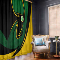 Comoros Window Curtain with Green Black Yellow Swirl Design and National Emblem Pattern