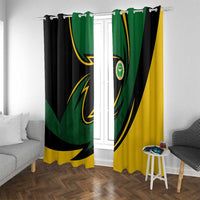 Comoros Window Curtain with Green Black Yellow Swirl Design and National Emblem Pattern