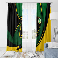 Comoros Window Curtain with Green Black Yellow Swirl Design and National Emblem Pattern