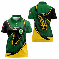 Comoros Women Polo Shirt with Green Black Yellow Swirl Design and National Emblem Pattern