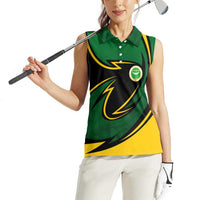 Comoros Women Sleeveless Polo Shirt with Green Black Yellow Swirl Design and National Emblem Pattern