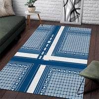 Comoros Area Rug with Blue and White Traditional Geometric Pattern and National Flag Detail