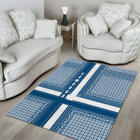 Comoros Area Rug with Blue and White Traditional Geometric Pattern and National Flag Detail