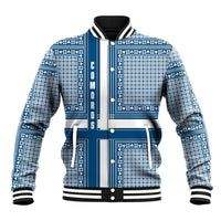 Comoros Baseball Jacket with Blue and White Traditional Geometric Pattern and National Flag Detail