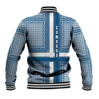 Comoros Baseball Jacket with Blue and White Traditional Geometric Pattern and National Flag Detail