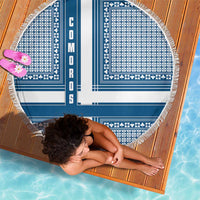 Comoros Beach Blanket with Blue and White Traditional Geometric Pattern and National Flag Detail