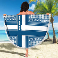 Comoros Beach Blanket with Blue and White Traditional Geometric Pattern and National Flag Detail