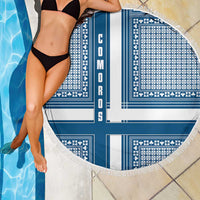 Comoros Beach Blanket with Blue and White Traditional Geometric Pattern and National Flag Detail