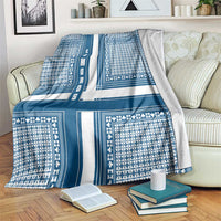 Comoros Blanket with Blue and White Traditional Geometric Pattern and National Flag Detail