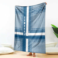 Comoros Blanket with Blue and White Traditional Geometric Pattern and National Flag Detail