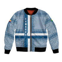 Comoros Bomber Jacket with Blue and White Traditional Geometric Pattern and National Flag Detail
