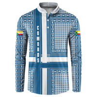 Comoros Button Sweatshirt with Blue and White Traditional Geometric Pattern and National Flag Detail