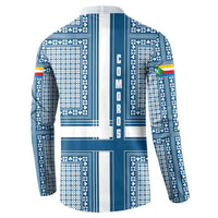 Comoros Button Sweatshirt with Blue and White Traditional Geometric Pattern and National Flag Detail