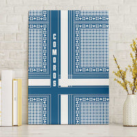 Comoros Canvas Wall Art with Blue and White Traditional Geometric Pattern and National Flag Detail