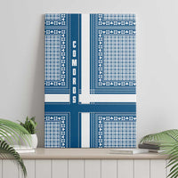 Comoros Canvas Wall Art with Blue and White Traditional Geometric Pattern and National Flag Detail