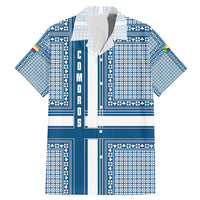 Comoros Family Matching Mermaid Dress and Hawaiian Shirt with Blue and White Traditional Geometric Pattern and National Flag Detail