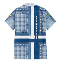 Comoros Family Matching Mermaid Dress and Hawaiian Shirt with Blue and White Traditional Geometric Pattern and National Flag Detail