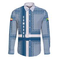 Comoros Family Matching Puletasi and Hawaiian Shirt with Blue and White Traditional Geometric Pattern and National Flag Detail