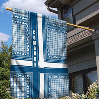 Comoros Garden Flag with Blue and White Traditional Geometric Pattern and National Flag Detail