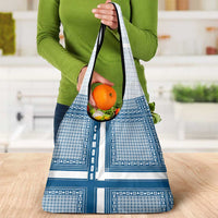 Comoros Grocery Bag with Blue and White Traditional Geometric Pattern and National Flag Detail