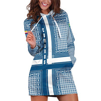 Comoros Hoodie Dress with Blue and White Traditional Geometric Pattern and National Flag Detail