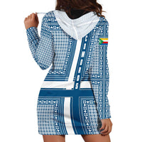Comoros Hoodie Dress with Blue and White Traditional Geometric Pattern and National Flag Detail