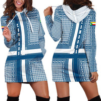 Comoros Hoodie Dress with Blue and White Traditional Geometric Pattern and National Flag Detail