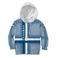 Comoros Kid Hoodie with Blue and White Traditional Geometric Pattern and National Flag Detail