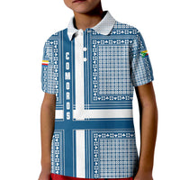 Comoros Kid Polo Shirt with Blue and White Traditional Geometric Pattern and National Flag Detail