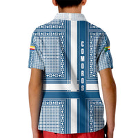 Comoros Kid Polo Shirt with Blue and White Traditional Geometric Pattern and National Flag Detail
