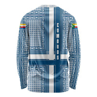Comoros Long Sleeve Shirt with Blue and White Traditional Geometric Pattern and National Flag Detail