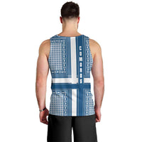 Comoros Men Tank Top with Blue and White Traditional Geometric Pattern and National Flag Detail