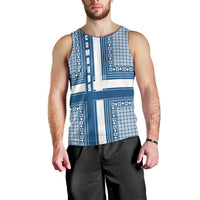 Comoros Men Tank Top with Blue and White Traditional Geometric Pattern and National Flag Detail