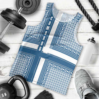 Comoros Men Tank Top with Blue and White Traditional Geometric Pattern and National Flag Detail