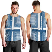Comoros Men Tank Top with Blue and White Traditional Geometric Pattern and National Flag Detail