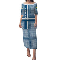 Comoros Puletasi with Blue and White Traditional Geometric Pattern and National Flag Detail