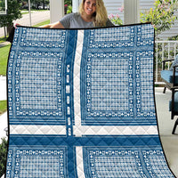 Comoros Quilt with Blue and White Traditional Geometric Pattern and National Flag Detail
