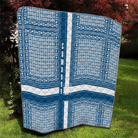 Comoros Quilt with Blue and White Traditional Geometric Pattern and National Flag Detail