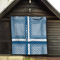Comoros Quilt with Blue and White Traditional Geometric Pattern and National Flag Detail
