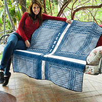 Comoros Quilt with Blue and White Traditional Geometric Pattern and National Flag Detail