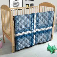 Comoros Quilt with Blue and White Traditional Geometric Pattern and National Flag Detail