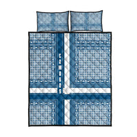 Comoros Quilt Bed Set with Blue and White Traditional Geometric Pattern and National Flag Detail